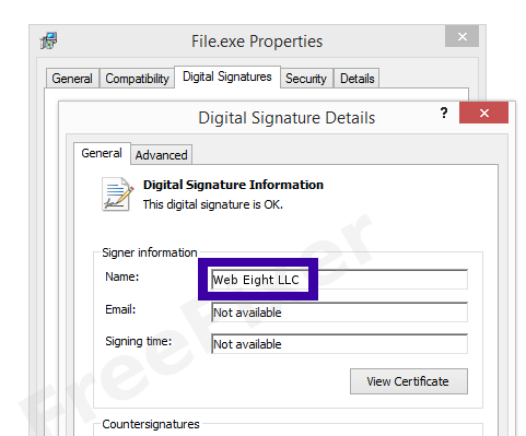 Screenshot of the Web Eight LLC certificate